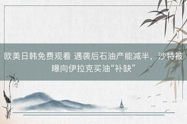 欧美日韩免费观看 遇袭后石油产能减半，沙特被曝向伊拉克买油“补缺”
