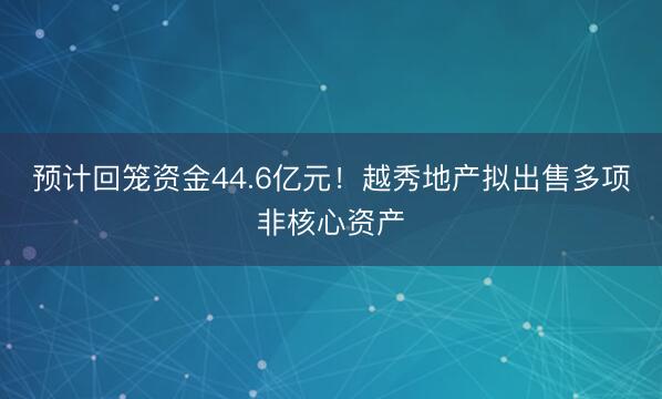 预计回笼资金44.6亿元！越秀地产拟出售多项非核心资产