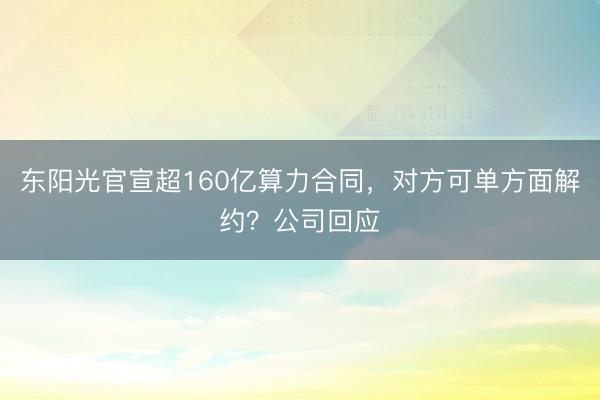 东阳光官宣超160亿算力合同，对方可单方面解约？公司回应