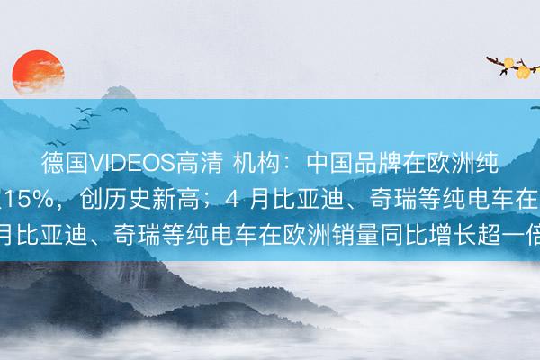 德国VIDEOS高清 机构：中国品牌在欧洲纯电汽车市场占有率首超15%，创历史新高；4 月比亚迪、奇瑞等纯电车在欧洲销量同比增长超一倍