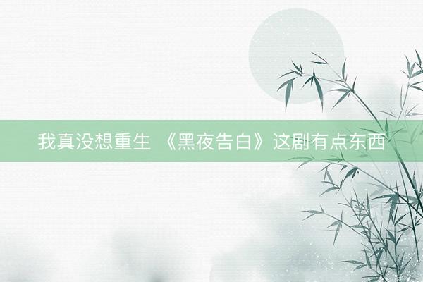 我真没想重生 《黑夜告白》这剧有点东西