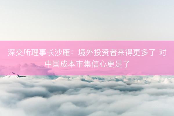 深交所理事长沙雁:境外投资者来得更多了 对中国成本市集信心更足了